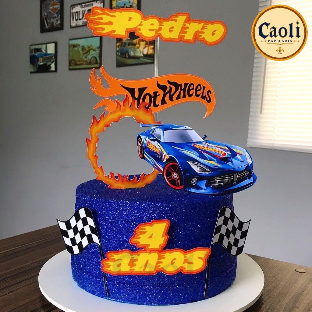 Topo de Bolo Hot Wheels Arco de Fogo 1 (Topper Personalizado) Decoração Festa