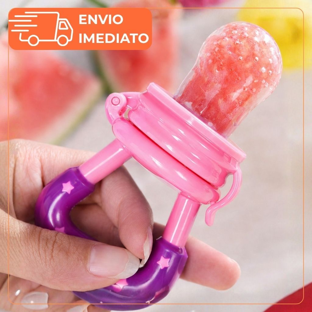 Chupeta Mordedor Rosa Alimentadora Bebê de Silicone Porta Fruta