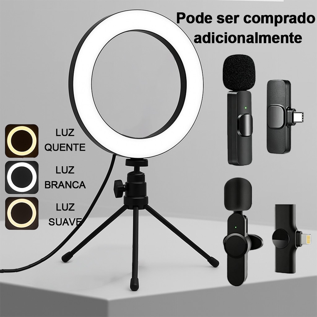 Ring Light LED Iluminador Portatil Com Tripé Suporte Para Celular 6 Polegadas