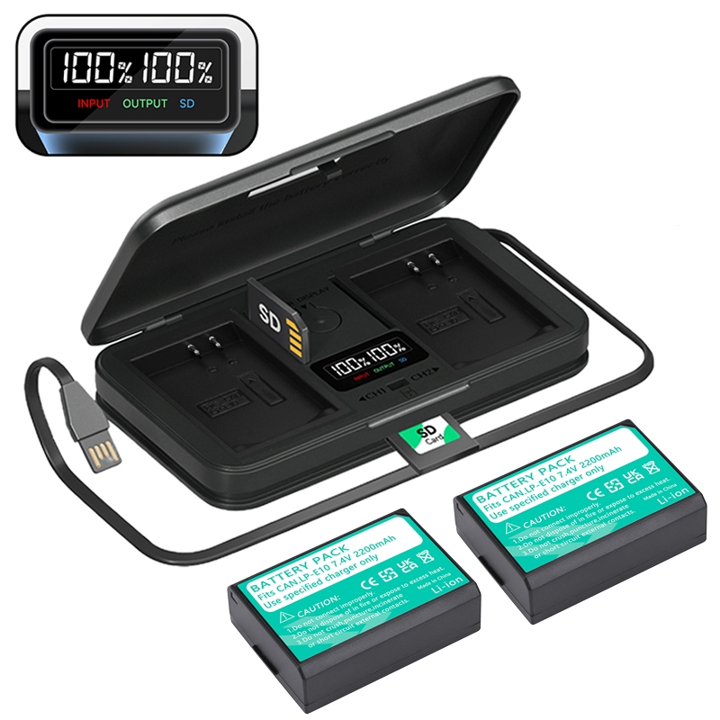 LP-E10 Carregador De Câmera e 2 Bateria Compatível Com Canon T3 T5 T6 T100 1100D 1200D X50