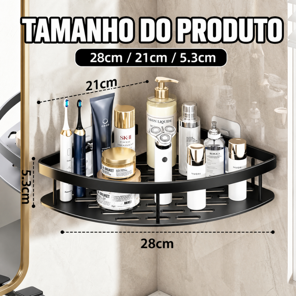 Suporte Organizador Banheiro Sem Furo Cantoneira Triangular e Retangular Para Cozinha Banheiro Resistente Água Ferrugem