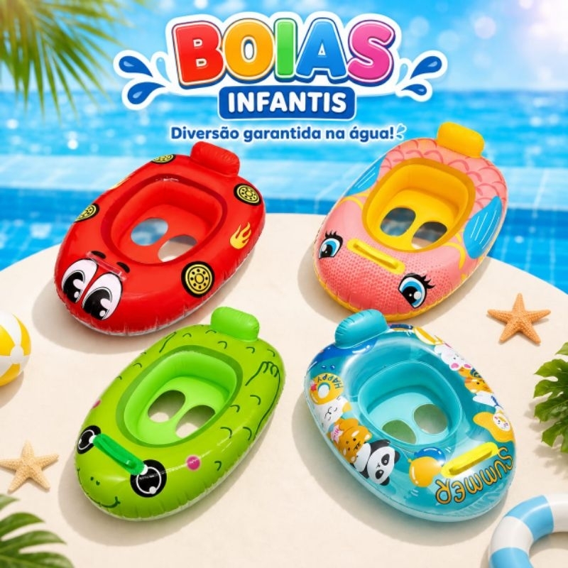 Boia Perninha Bote Assento Fraldinha para Bebê Carro e Bichinhos Piscina