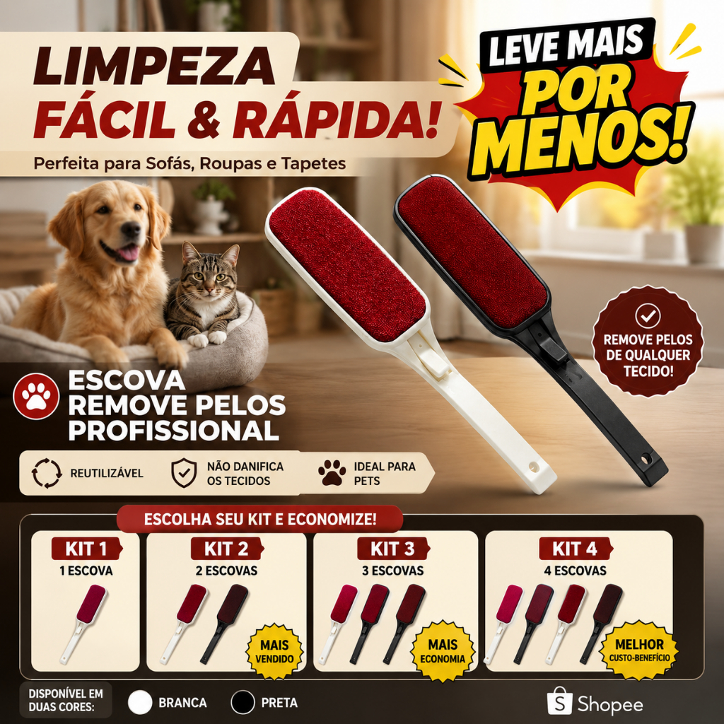 Escova Removedora de Pelo Pet Reutilizável - Para Roupas Tecidos Estofados Kits 1, 2 ,3 ou 4