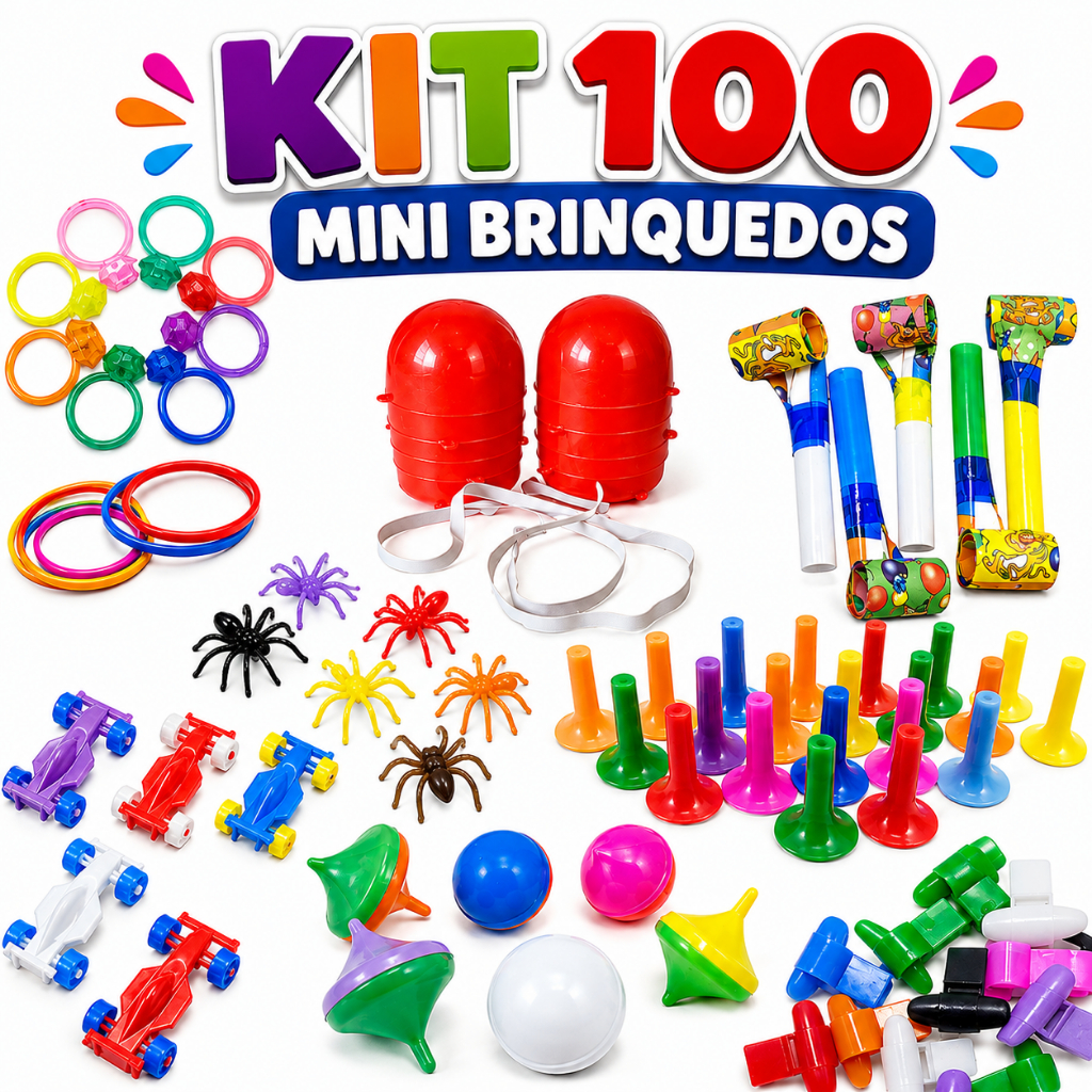 Kit 100 Mini Brinquedos Lembrancinha Festa Infantil Sacolinha Surpresa Aniversário