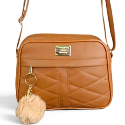 Bolsa Feminina De Ombro Pequena Caramelo Alça Transversal Couro + Chaveiro