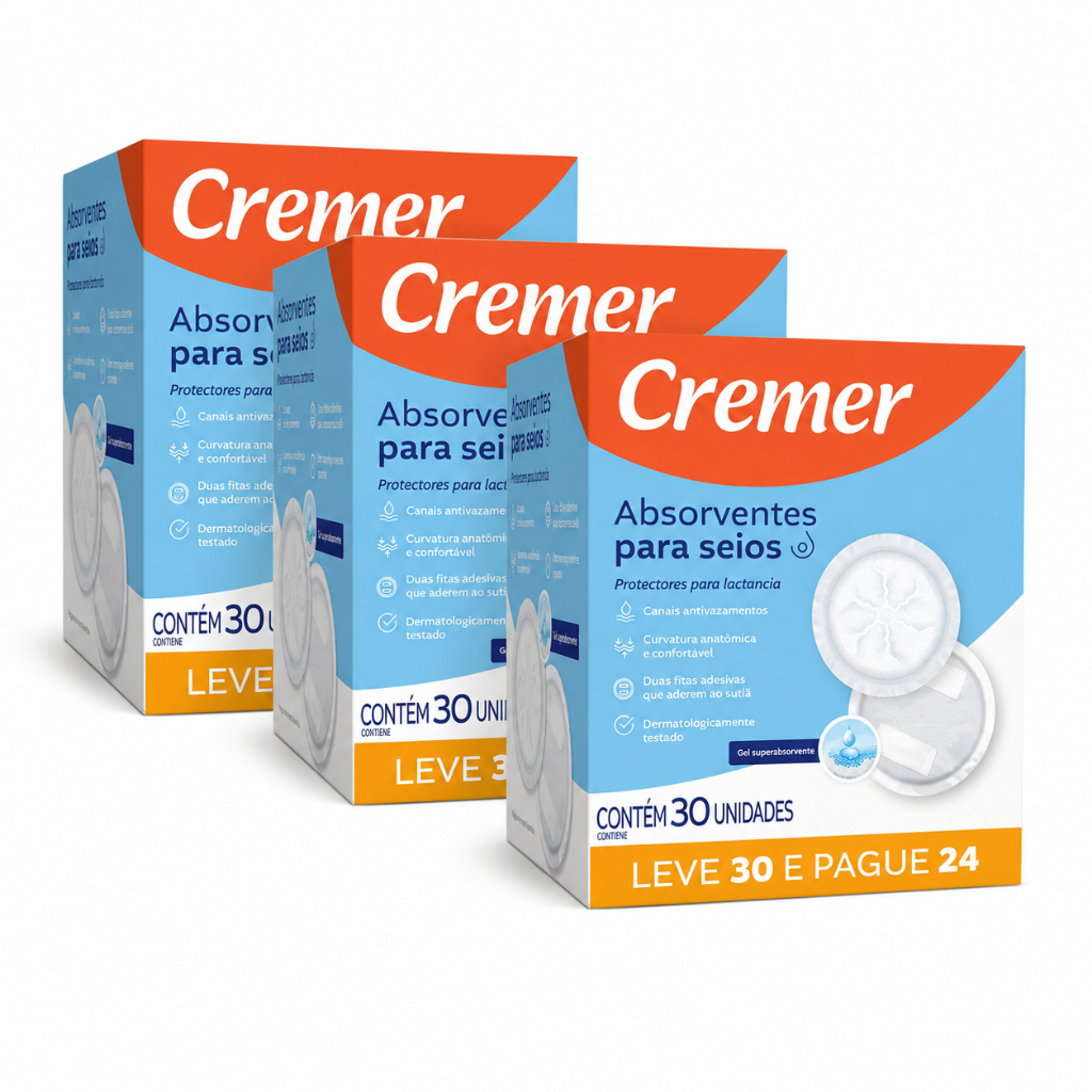 KIT 3 caixas Absorvente para Seios Cremer - 90 unidades