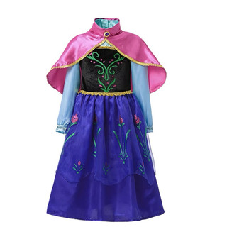 Vestido Fantasia Luxo Anna Princesa Ana Infantil com Capa Rosa