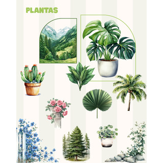 Adesivos Coleção Jardim 6 Cartelas Soltos Scrapbooking Bullet Journal Botânico Die Cuts Papelaria Plantas Flores Árvore