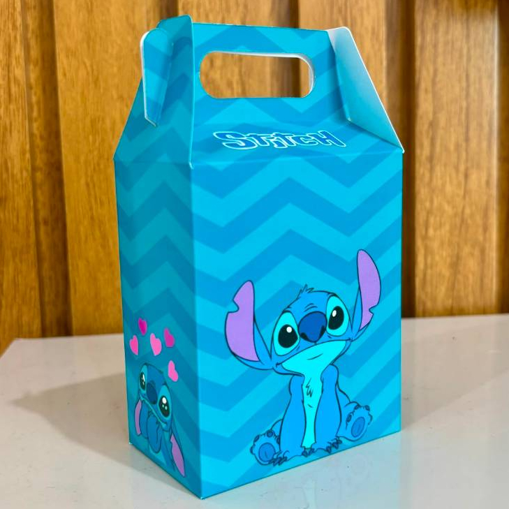 Caixinha Maleta Stitch Azul Personalizada Lembrancinha Festa Infantil Kit 5 a 30 Unidades