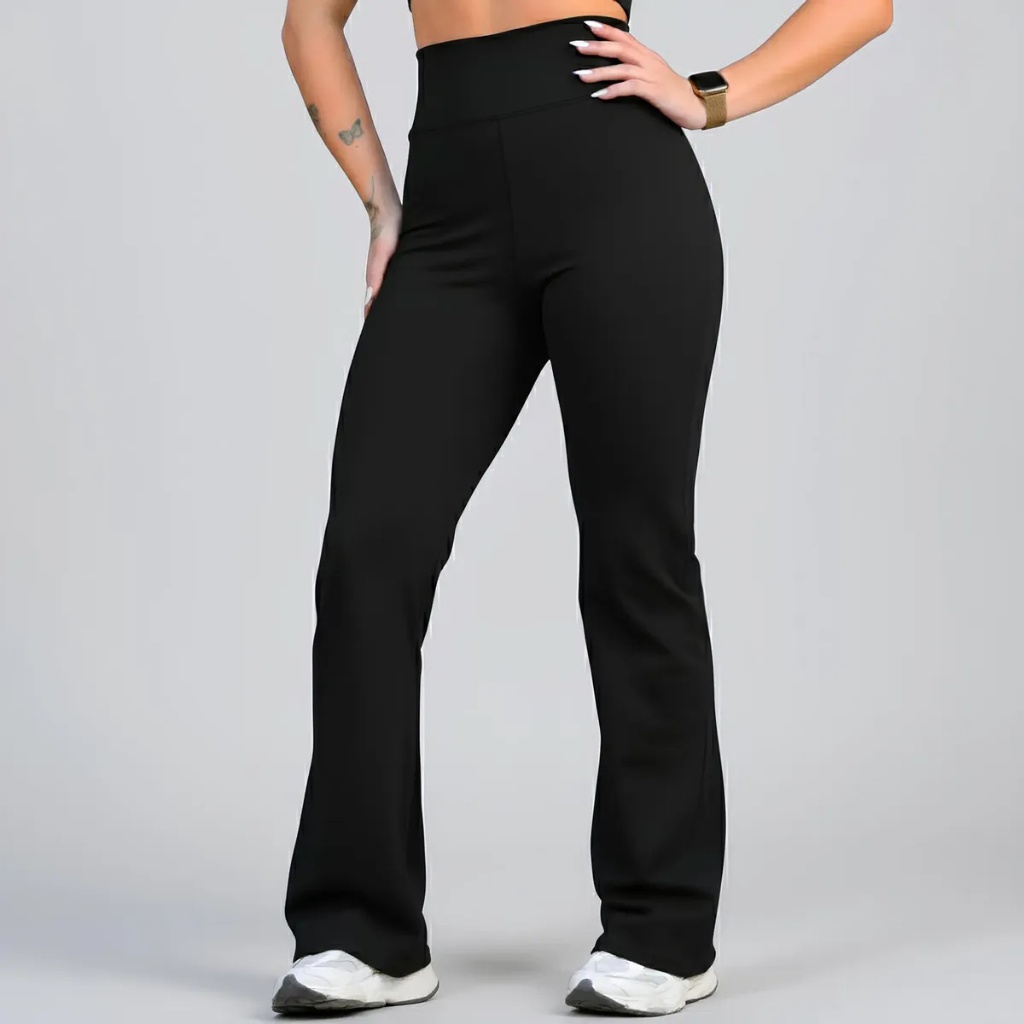 Calça Legging Flare Feminina Zero Transparência Cintura Alta Tecido Grosso com Elasticidade Modeladora Academia Pilates