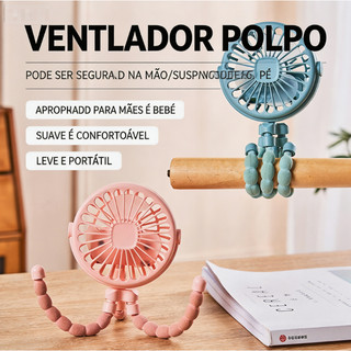 Mini Ventilador Octopus 3 Velocidades USB Recarregável para Carrinho de Bebê / Mesa / Viagem