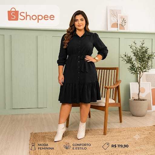 Vestido Feminino Chemise Viscolinho Plus Size Elegante e Confortável e Cinto e Botões Funcionais