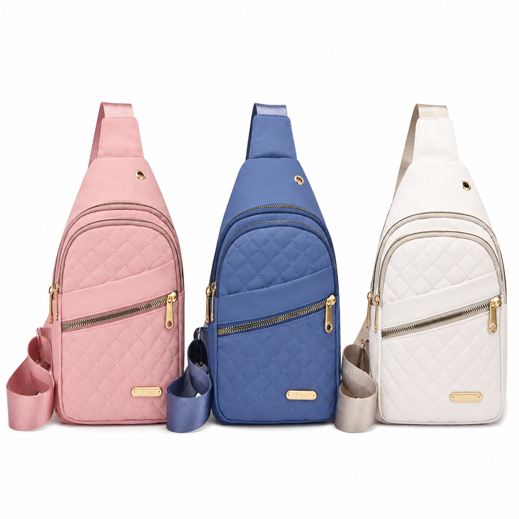 Bolsa Peito Transversal Feminina Matelassê Multiuso Saída para Fone Alça Ajustável Ideal para Dia a Dia Passeio e Viagem
