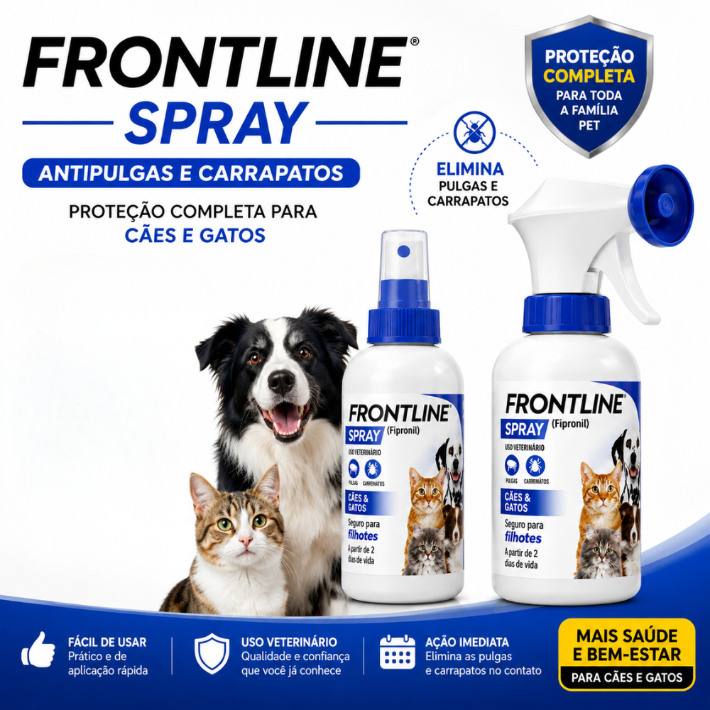 Frontline Spray para Cães e Gatos Antipulgas e Carrapatos - Escolha entre 100ml ou 250ml