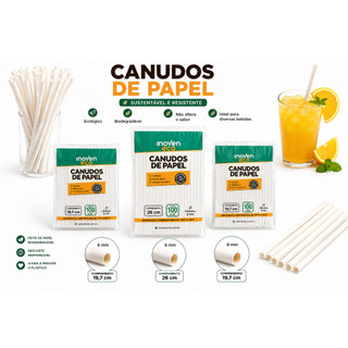 Kit Até 500 Canudos de Papel Inoven Eco 6mm e 8mm