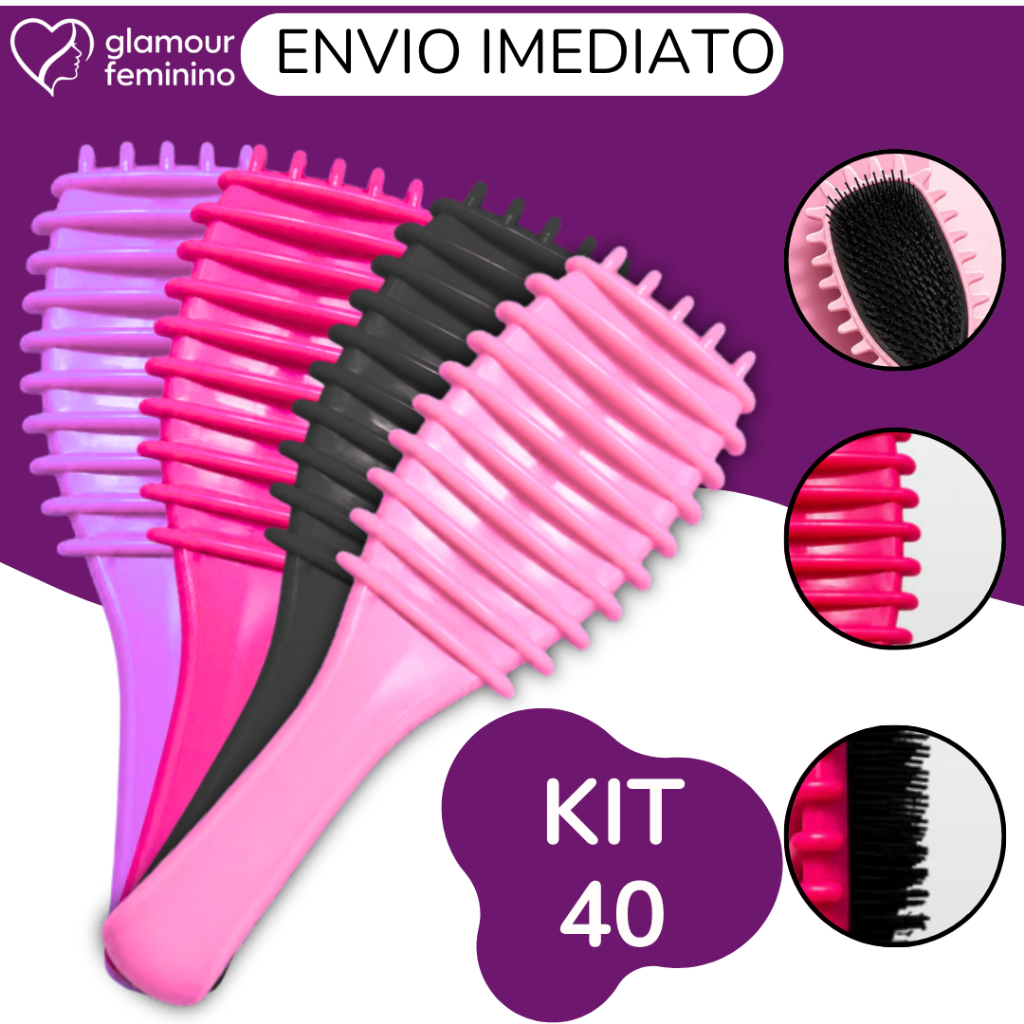 Kit 40 - Escova Fitagem - Para Definição de Cachos - Cabelos Cacheados - Crespos - Glamour Feminino