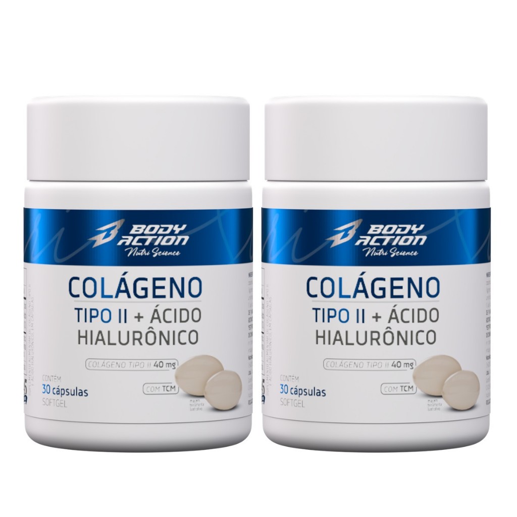 Kit 2x Colágeno Tipo 2 Com Ácido Hialurônico Total 60 Caps - 2 Meses Bodyaction
