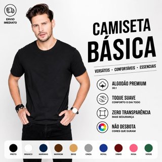 Camiseta Preta Masculina Básica Lisa 100% Algodão Gola Redonda Premium