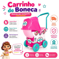 Carrinho de Boneca Rosa Passeio Infantil Leve e Resistente Menina