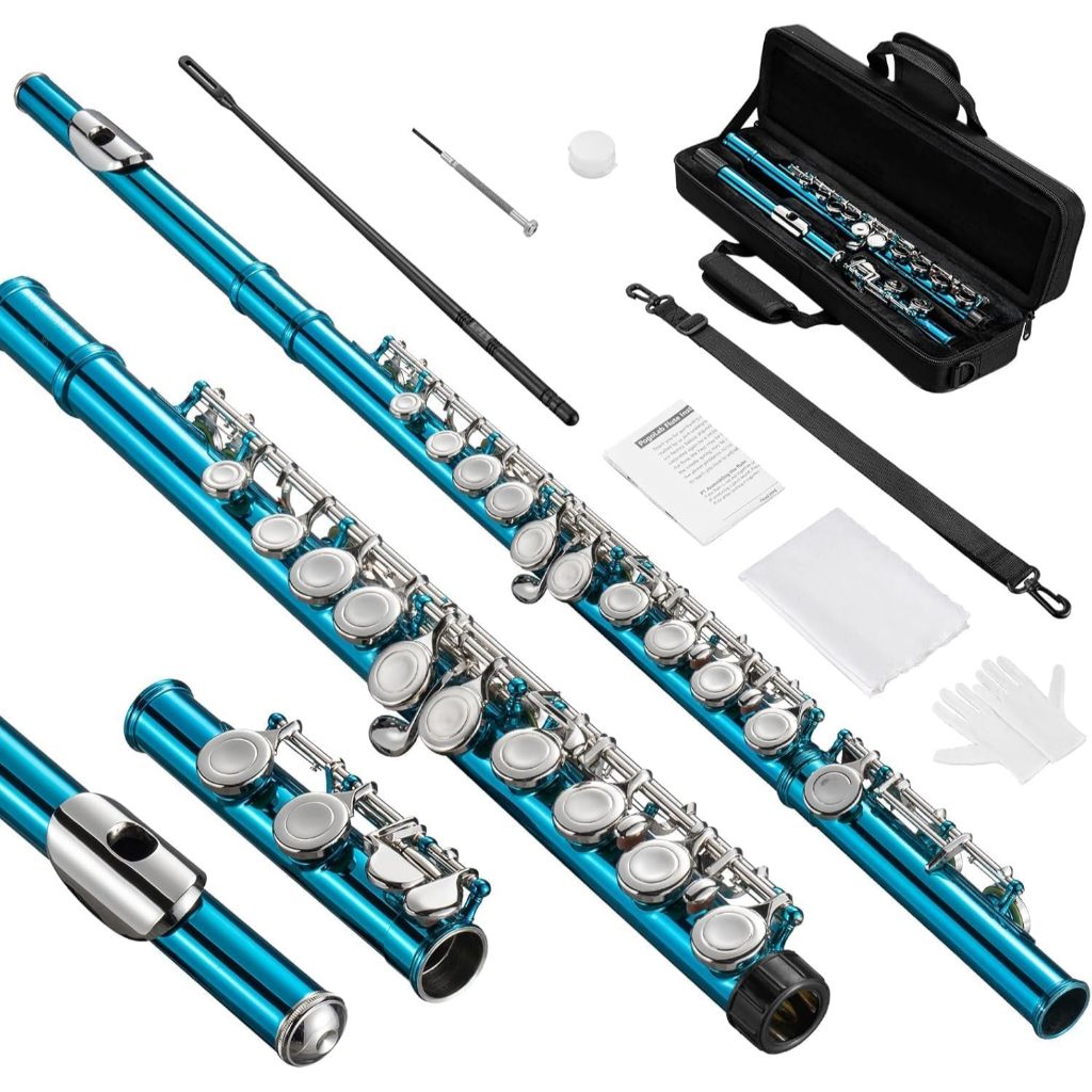 Flauta Transversal Vedo C 16 Furos Sistema Fechado para Iniciantes com Estojo e Acessórios Cor Azul-celeste