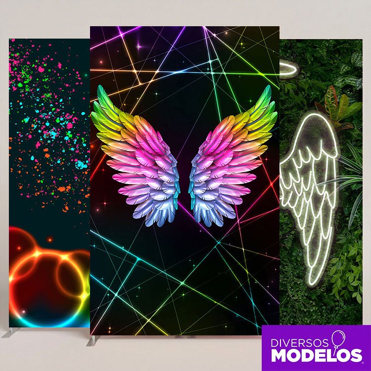 Painel Neon Retangular 1,50x2,20m Decoração Festa Sublimado Em Tecido