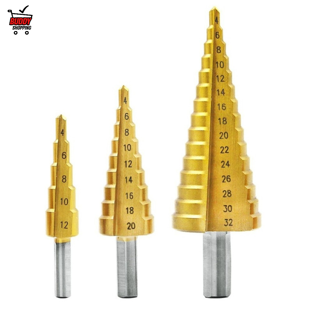 Kit Broca Escalonada HSS Revestida em Titânio Jogo de Brocas 3 Peças 4-12mm 4-20mm 4-32mm