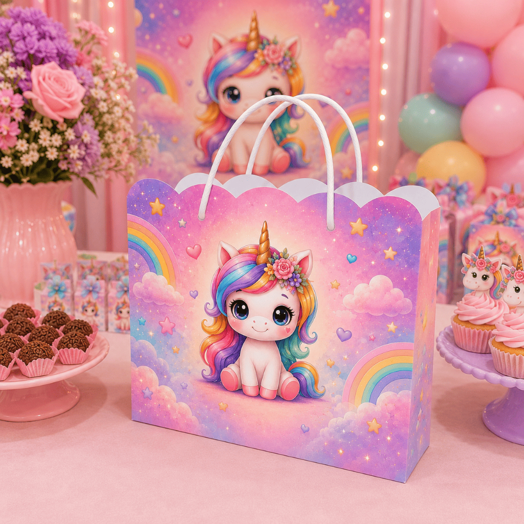 Kit Sacolinha Unicórnio Lembrancinha Festa Infantil