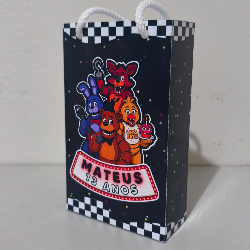 (DESMONTADA) Sacolinha surpresa personalizada FNAF Five Nights At Freddy's 15X9X4, bolsinha, lembrancinha, aniversário