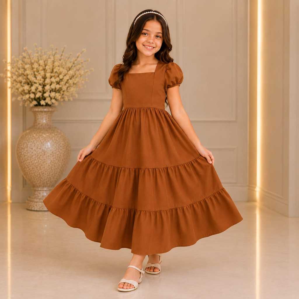 Vestido longo manguinha em tecido alfaiataria luxo para crianças e jovens adolescentes — imagem 2 de 2