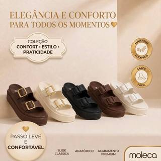 Sandália Feminina Moleca Papete EVA Slide Plataforma Detalhe Dourado Leve Confortável Fivela Ajustável Original