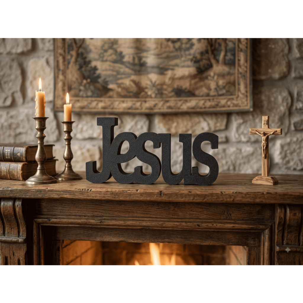 Letreiro Palavra Decorativa “Jesus” – Decoração Enfeite Cristã Evangélica para Sala, Quarto, Mesa e Escritório