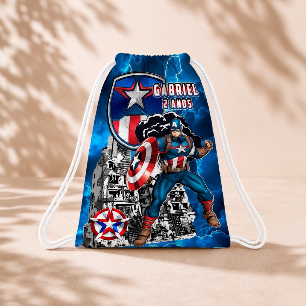 10 Mochila Personalizada Infantil 18x26 Sacolinhas Surpresa Festa Aniversário Lembrancinha Capitão América M1