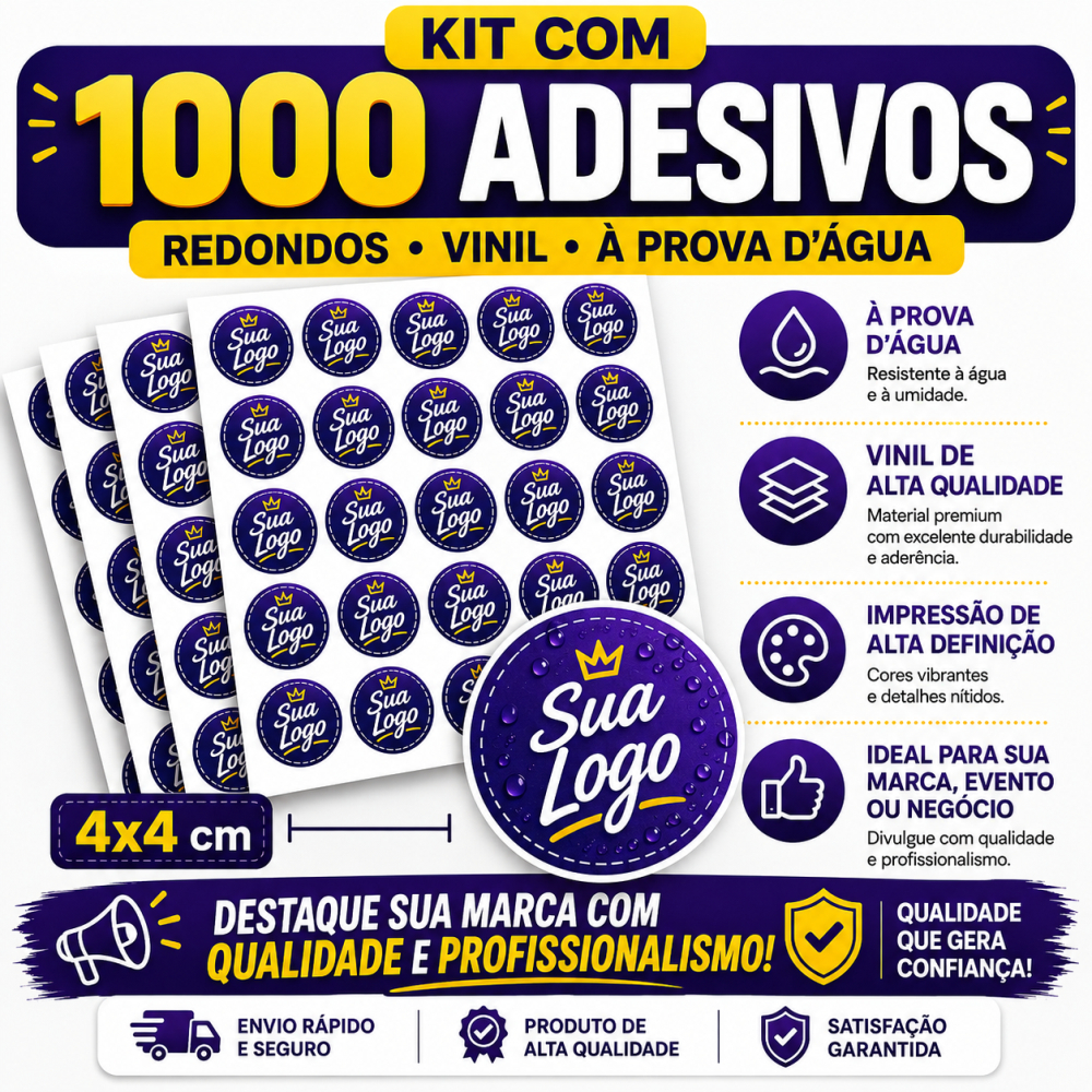 1000 etiquetas adesivos 4x4cm - Vinil à prova d'água etiquetas personalizadas