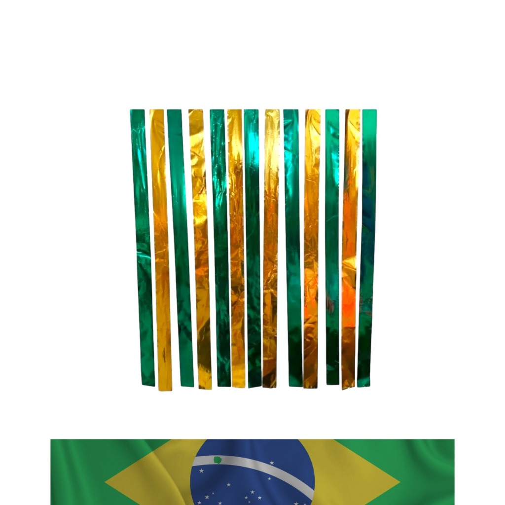 Varal de Fita Metalizada do Brasil Copa do Mundo Verde e Amarelo 150 Metros