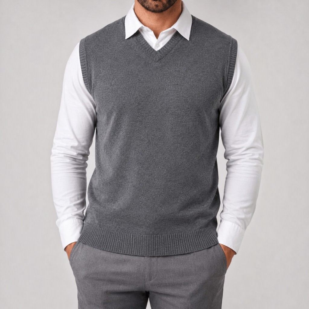 Colete Masculino Inverno Social de Tricot Sobreposição Terno Gola V Elegante