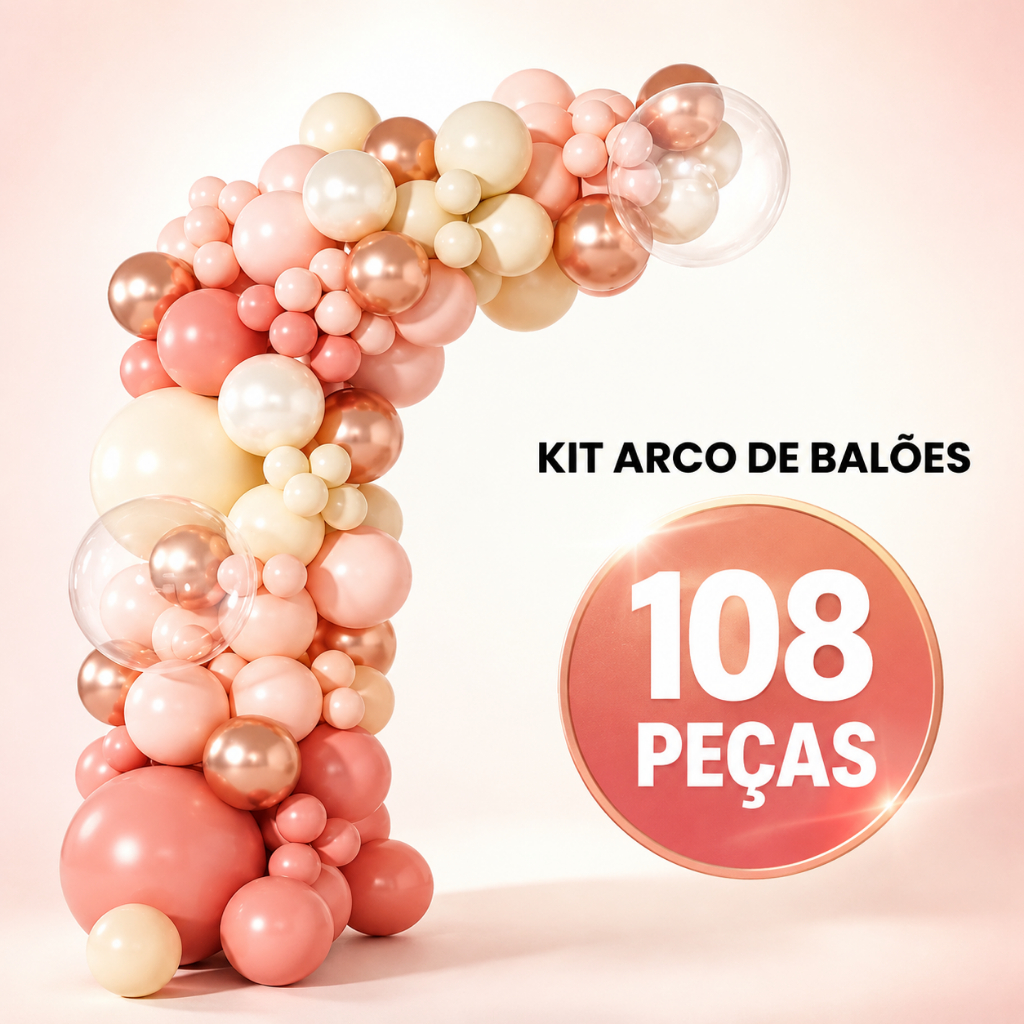 Kit 108 Balões Latex  Rose Gold e Rosa Arco Festa Aniversário Casamento Formatura Decoração