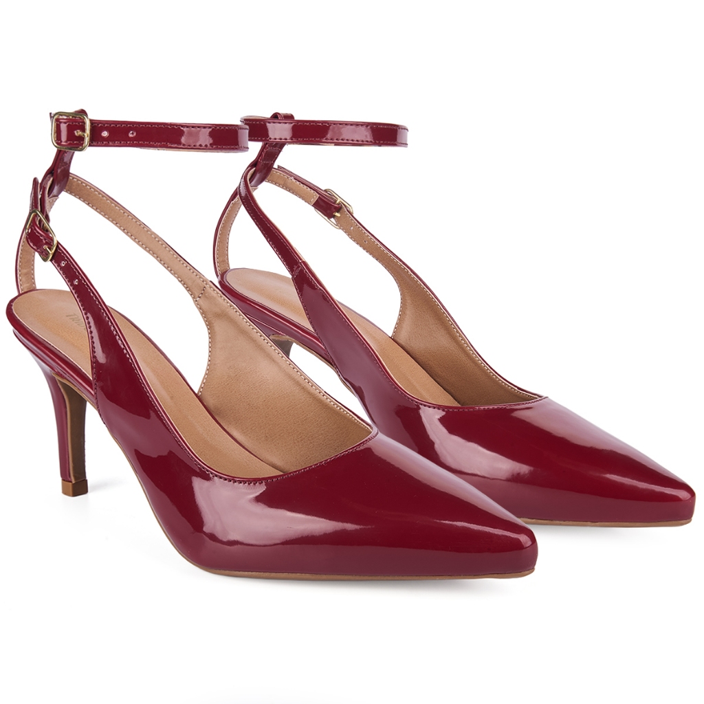 Scarpin Slingback Feminino Bico Fino Salto 7,5cm Duas Tiras Fivela Elegante Festa Trabalho Luxo Confortável