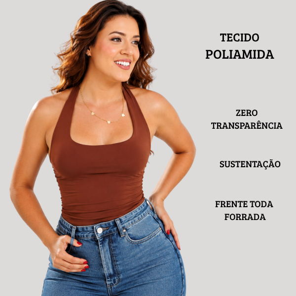 Regata Fitness Feminino Frente Única Sustentação Costa Nua Blusa Poliamida Básica Camiseta Academia