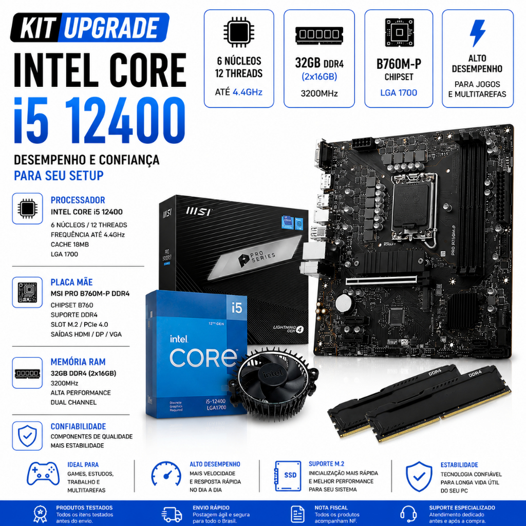 Kit Upgrade I5 12400 + Placa Mãe B760m + 32gb Ddr4