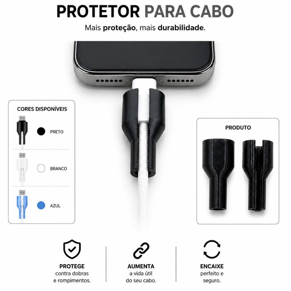 Protetor de Cabo Carregador Tipo-C USB-C Anti-Dobra Reforçado Anti Curto Proteção Cabo Celular