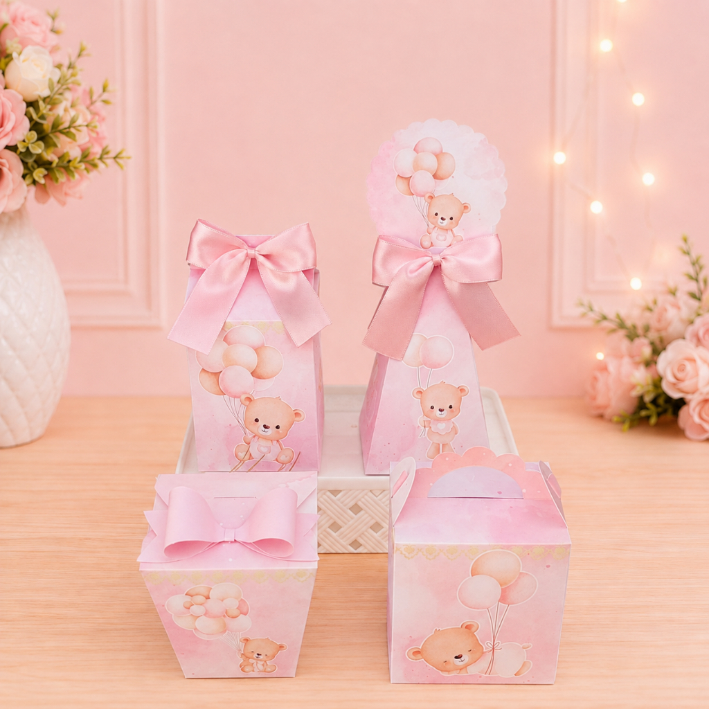Personalizados Chá de Bebê Rosa Ursinha kit festa lembrancinha caixinha mimos Papelaria Personalizada festa infantil