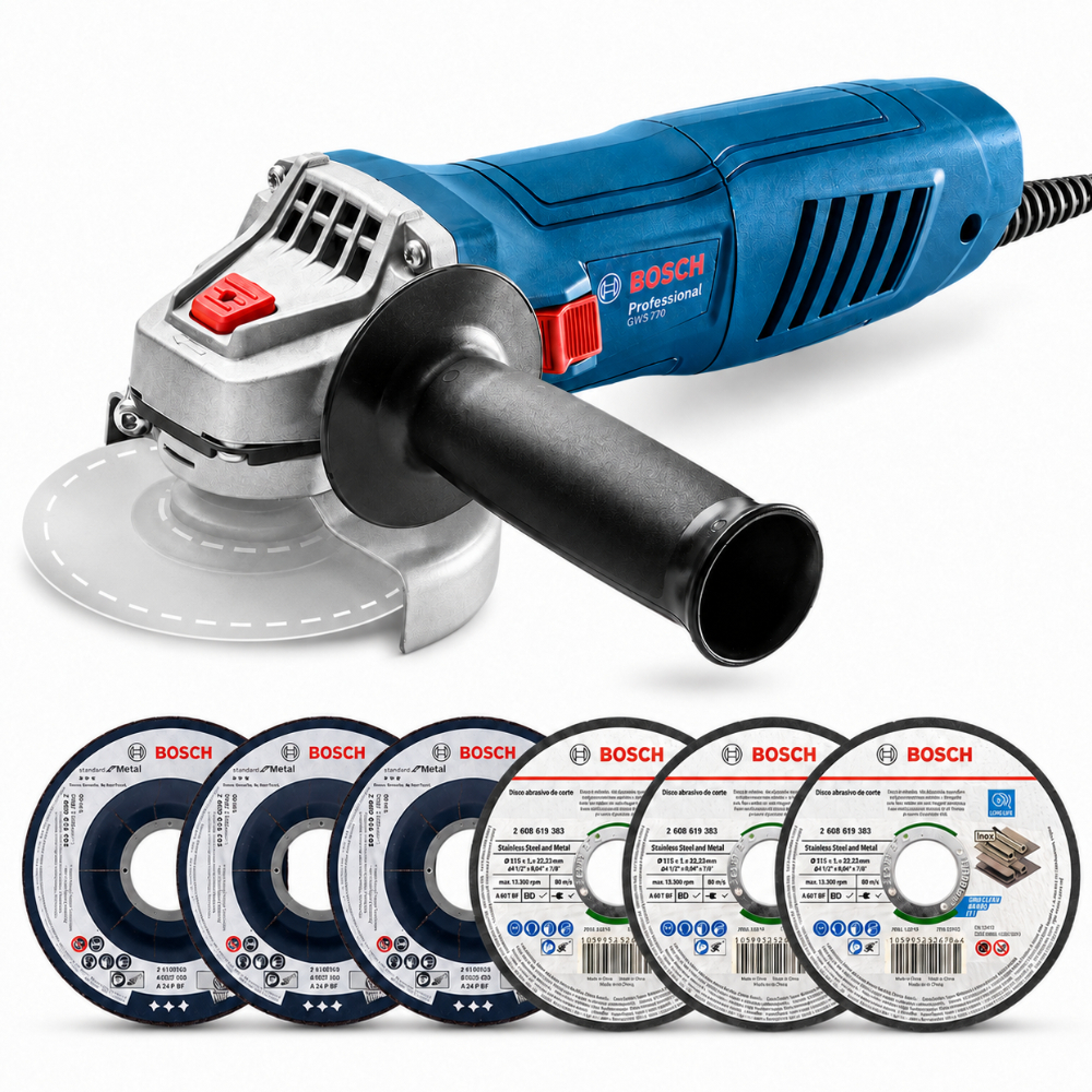 Esmerilhadeira GWS 770 Bosch 770W com 6 Discos