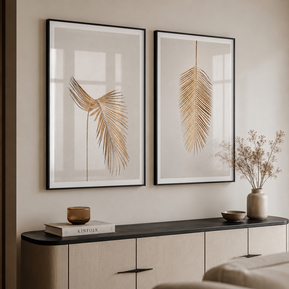 Quadro Decorativo Duas Penas Moldura Branca 50x75cm com Vidro
