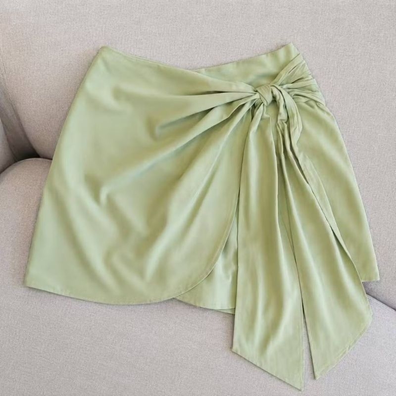 Short Saia Linho Feminino Transpassado Amarração Lateral Tendência Verão