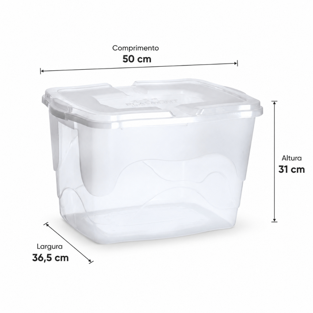 Kit 3 Caixa Organizadora 34L Transparente Multiuso em Plástico Resistente com Alça Reforçada e Tampa Trava