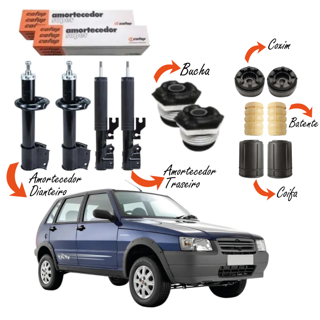 Kit Amortecedores Dianteiro Traseiro Cofap Uno Way 1.0 08/13