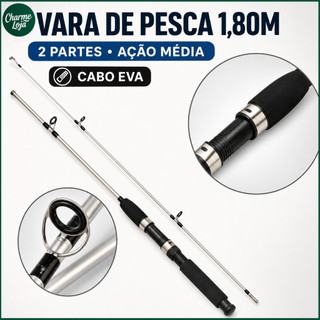 Vara de Pesca 1,80m 2 Partes Ação Média com Cabo EVA Leve para Pesca em Água Doce