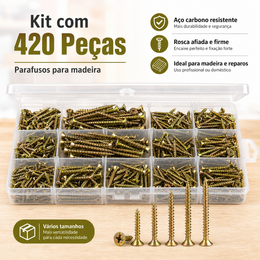 Kit 420 Peças De Parafusos E Plugues Com Organizador