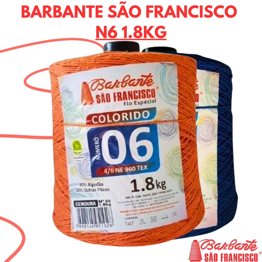 Barbante SÃO FRANCISCO Colorido N°06 Cone De 1,800kg- Linha de Crochê.