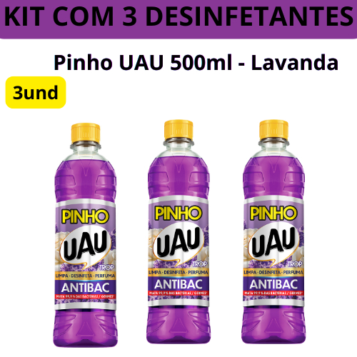 KIT UAU 3UN DESINFETANTE PINHO UAU LAVANDA 500ML